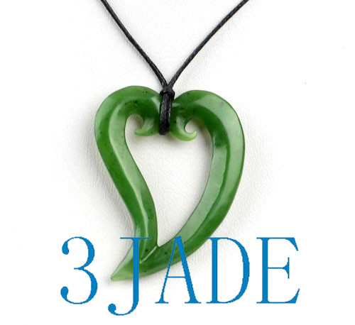 Green Nephrite Jade Double Koru Heart Pendant 