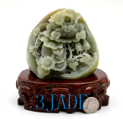 Hetian Jade Peony Flower Statue