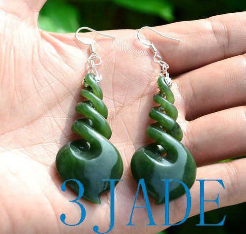 green nephrite jade quad twist earrings