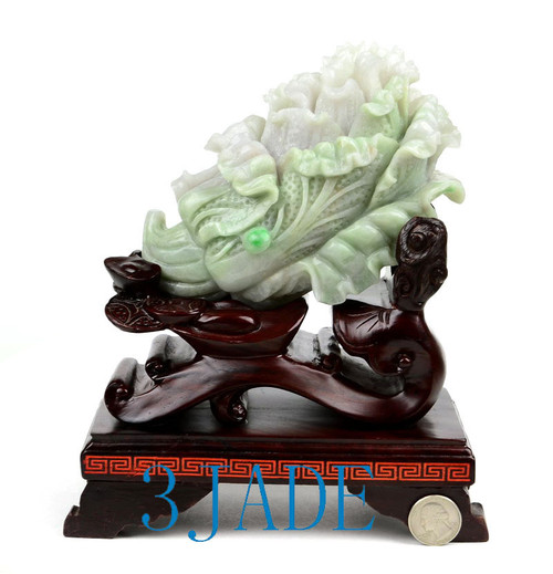 A Grade Jadeite Jade Cabbage Statue Chinese Feng Shui BaiCai Bok Choy