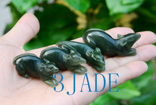 Hand Carved Nephrite Jade Mouse Figurine