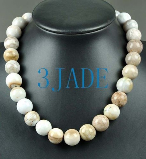 18 1/2" Natural Petrified Wood Chalcedony Beads Necklace
