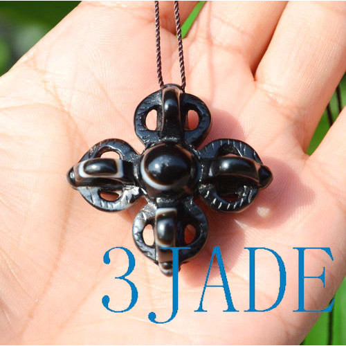 Heaven Eye Agate Dzi Auspicious Double Vajra