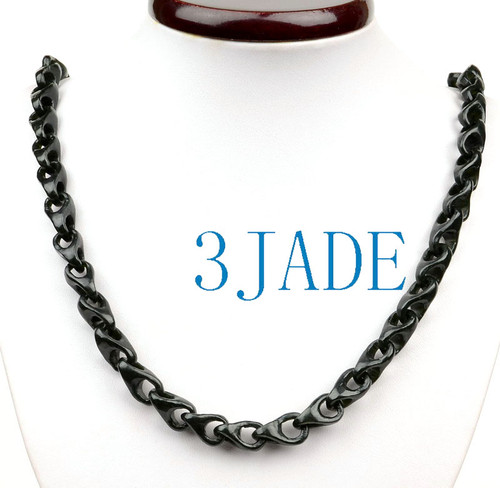 Hand Carved Black Nephrite Jade Link Chain Necklace 