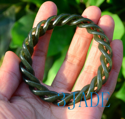 58mm-61mm Hand-carved Fine-grained Nephrite Jade Rope Shape Bangle Bracelet  w/ certificate