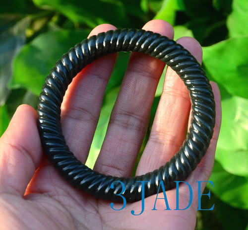 57mm-61mm Fine-grained Black Nephrite Jade Rope Shape Bangle Bracelet w/  certificate