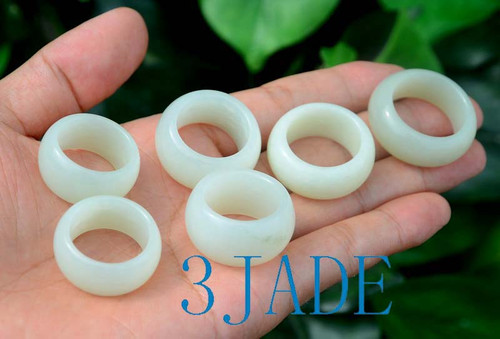 large size white nephrite jade wide band ring