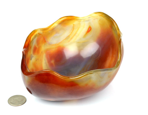 Carnelian agate bowl photographed from a different front angle under studio lighting