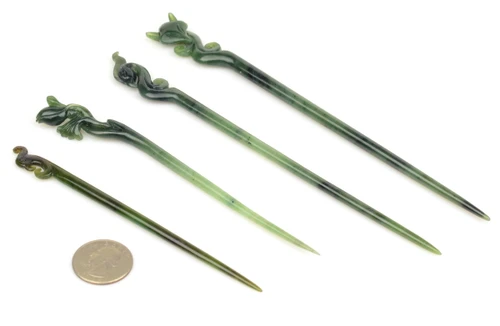 green hetian jade hair sticks carved designs indoor lighting