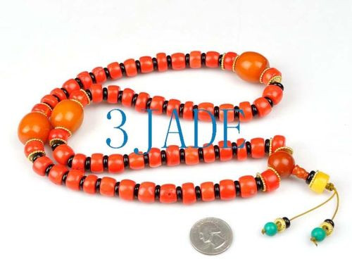 Tibetan Red Coral Mantra Meditation Buddhist Prayer Beads Mala E022012