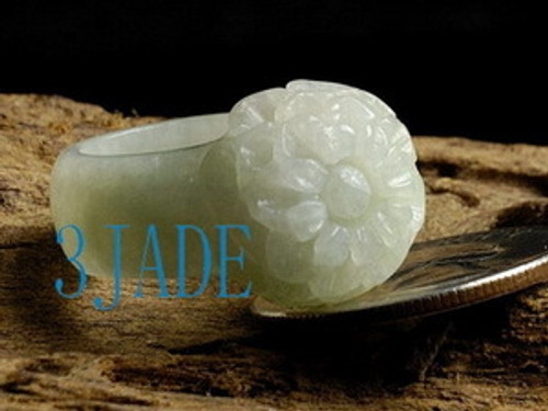 Natural Jadeite Jade Fine Carved Flower Ring Size 7