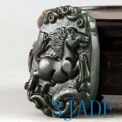 Natural Nephrite Jade Carving: Horse Pendant