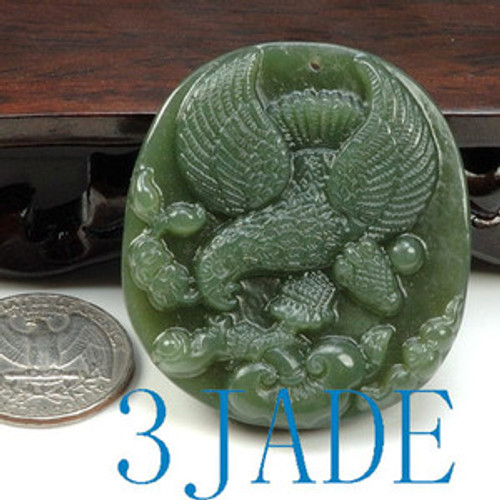 Natural Nephrite Jade Carving: Eagle Pendant