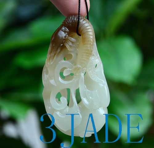 hand carved jade shrimp pendant