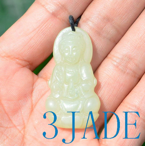 white nephrite jade Guanyin pendant