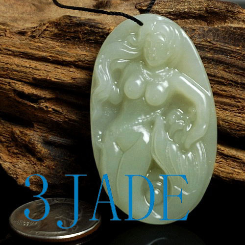 White Nephrite Jade Mermaid Pendant Necklace