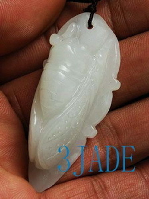 Natural Hetian Nephrite Jade Carving: Cicada Pendant w/ certificate