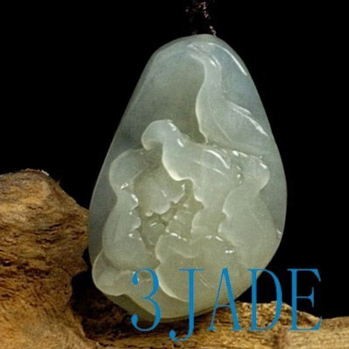 Natural Hetian Nephrite Jade Carving: Fower Charm Pendant, w/ Certificate