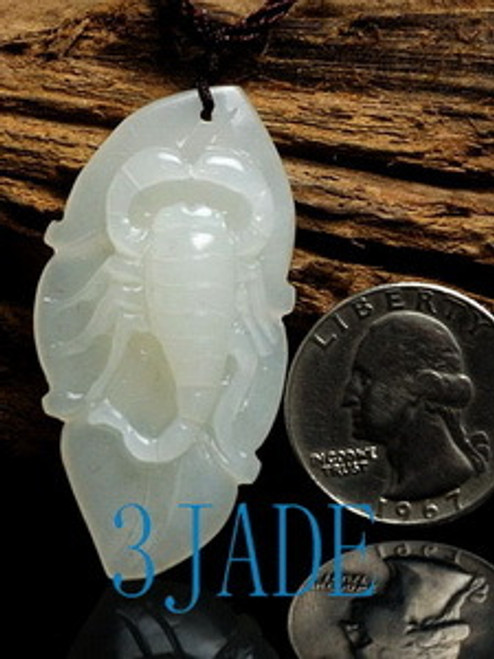 Natural Hetian Nephrite Jade Carving: Scorpion Pendant w/ certificate G020308
