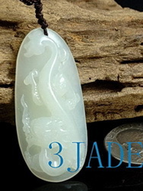 Natural Hetian White Nephrite Jade Dragon Pendant / Carving, w/ Certificate