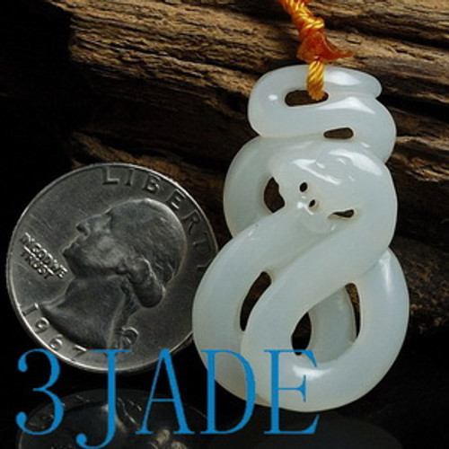 Natural Hetian Nephrite Jade Snake Pendant / Carving, w/ Certificate