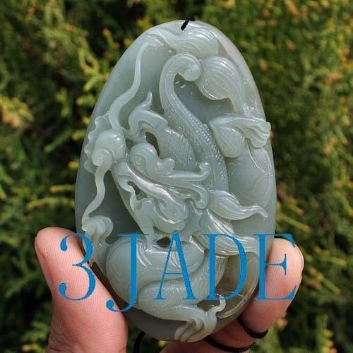 Hand Carved Natural Hetian Nephrite Jade Dragon Pendant,  w/ certificate