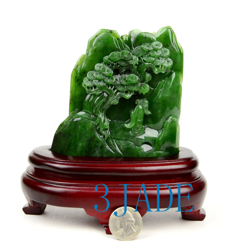 Natural Green Nephrite Jade Carving Sculpture Reclusive Life Statue
