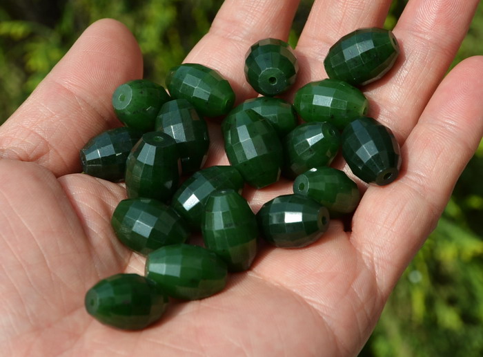 Collana Lunga In Giada Verde Naturale Sfaccettata - 3 File Da 4mm, 17-19''