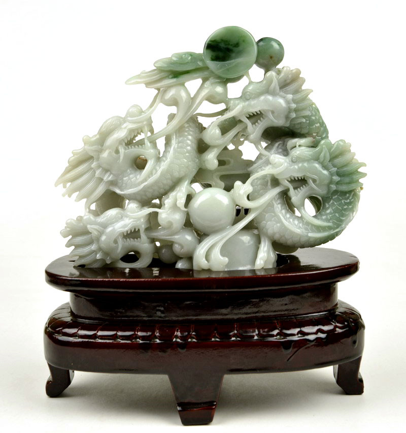 A Grade Jadeite Jade Hand Carved 3D Dragon Statue Sculpture w