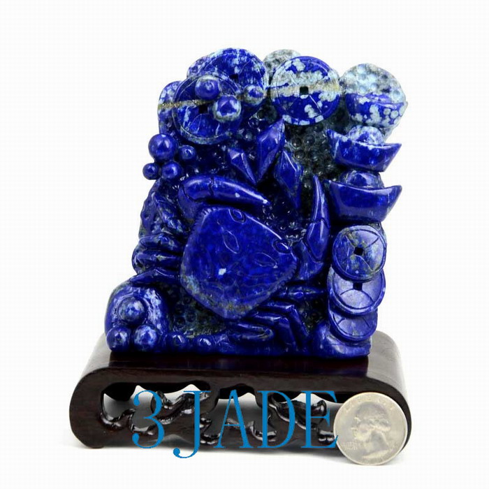 Natural Lapis Lazuli Crab Statue Chinese Traditional Wealth Symbol