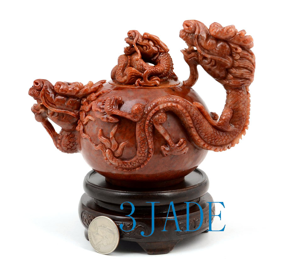 茶道具　ヴィンテージ　手彫り　アジアンティー　ドラゴン　フィギュア　石彫　装飾 Hand Carved Natural ShouShan Stone Dragon Teapot Chinese Tea Pot