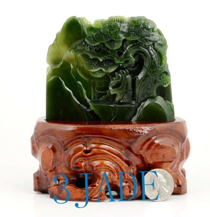 Green Nephrite Jade Oriental Mountain Scenery Mini Sculpture