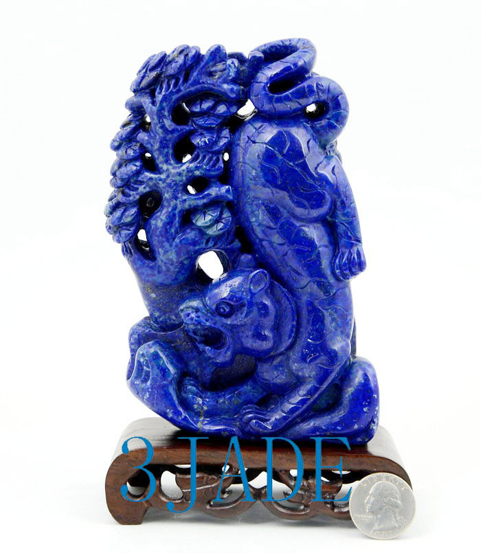Natural Lapis Lazuli Downhill Tiger Statue Hand Carved Gemstone