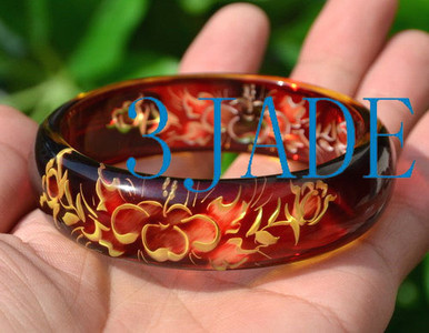 60mm - 65mm Synthetic Amber Flower Plastic Bangle Bracelet - 3JADE