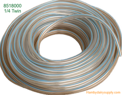 Double Hose 1/4 ID BouMatic ** Twin Clear Pulsation Tubing Blue Stripe 100 foot roll