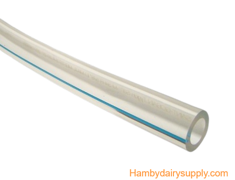 5/8 I.D. 20M Clear Transflow Milk Hose / Tubing with blue stripe