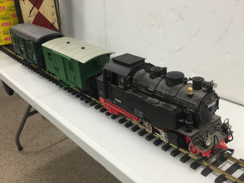 LGB 45 year old 5 piece Train + real German Kero Signal Light - yellow boxes - G scale -1970s