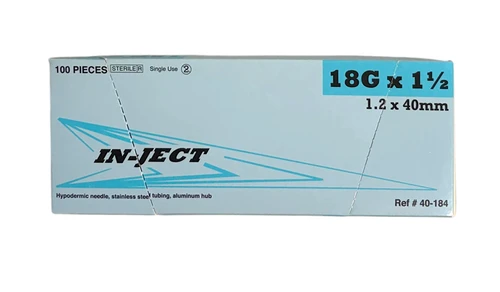 Closeout! IN-JECT Aluminum Hub 18 Gauge x 1.5 Inch Needles (Box of 100)
