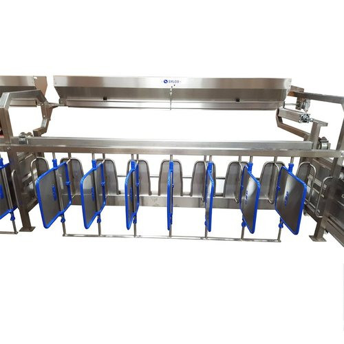 Single 16 Goat or Sheep Parlor Rapid Exit Stanchions with feed