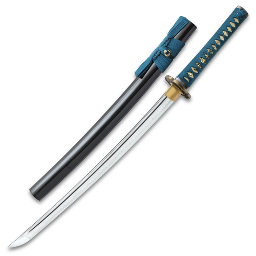 SHIKOTO HAMMER-FORGED LONGQUAN MASTER TEAL WAKIZASHI SWORD