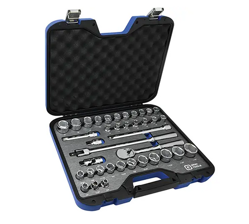 SAE & METRIC SOCKET & ATTACHMENTS SET, 38 PCS, 1/2" DRIVE SIZE