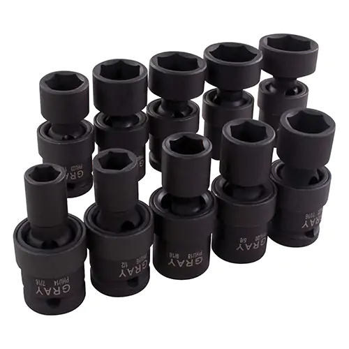 UNIVERSAL JOINT SOCKET SET, 10 PCS, IMPACT, 1/2" DRIVE SIZE