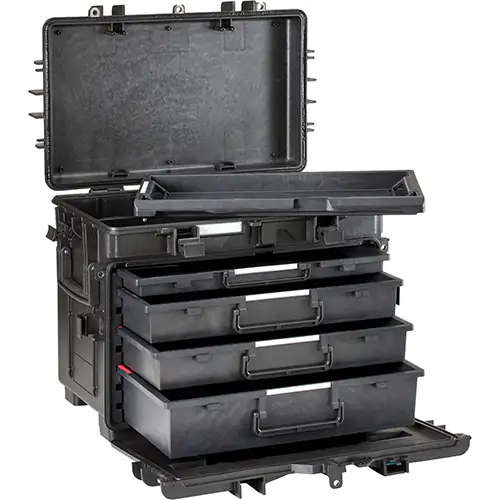 MILITARY MOBILE TOOL CHEST WITH DRAWERS, 4 DRAWERS, 22-4/5" W X 15" D X 18" H, BLACK - MIL STANDARD NATO CERTIFIED