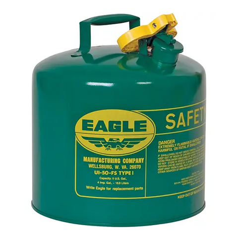 SAFETY CAN FOR COMBUSTIBLES TYPE I GALVANIZED STEEL 5 US GAL. GREEN, FM APPROVED/UL/ULC LISTED