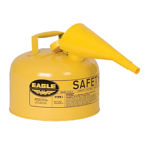 SAFETY CAN FOR DIESEL WITH FUNNEL TYPE I GALVANIZED STEEL 2.5 US GAL. YELLOW FM APPROVED/UL/ULC LISTED