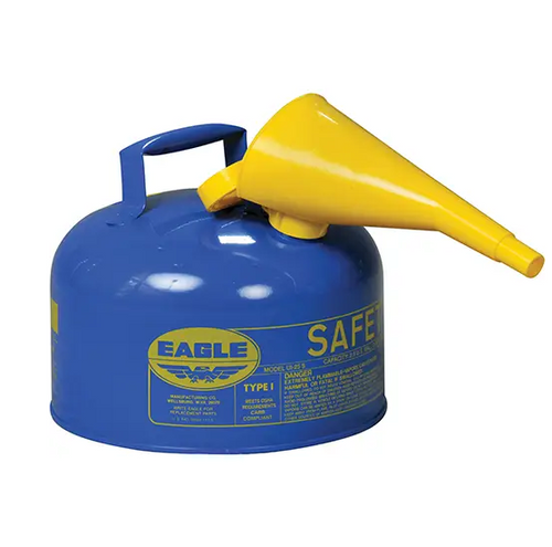 SAFETY CAN FOR KEROSENE WITH FUNNEL TYPE I GALVANIZED STEEL 2.5 US GAL. BLUE FM APPROVED/UL/ULC LISTED