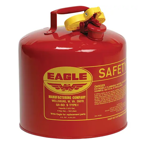 SAFETY CAN FOR FLAMMABLES TYPE I GALVANIZED STEEL 5 US GAL.RED FM APPROVED/UL/ULC LISTED