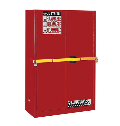 HIGH SECURITY FLAMMABLES SAFETY CABINET WITH STEEL BAR 45 GAL. 2 SHELVES
