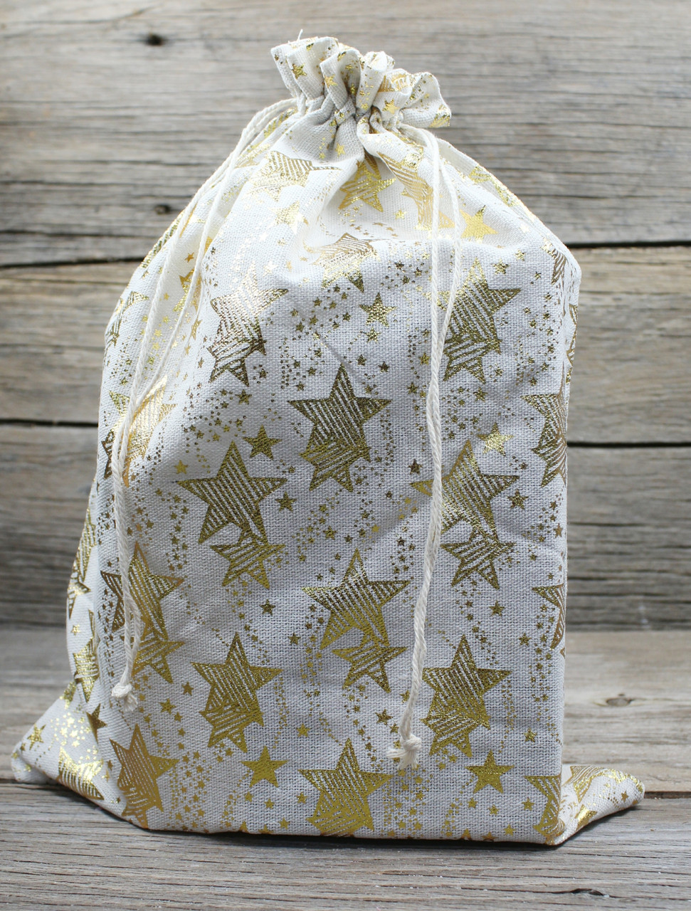 Gold Star Fabric Gift Bag, Christmas