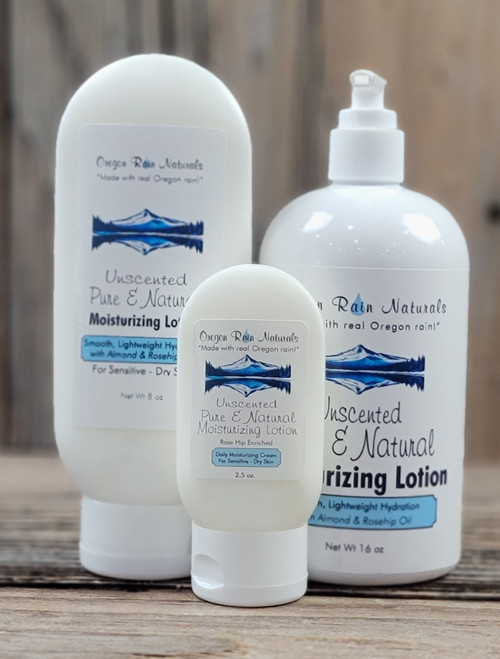 Pure & Natural Unscented Moisturizing Lotion
3 available sizes: 2.5 oz, 8 oz, 16 oz